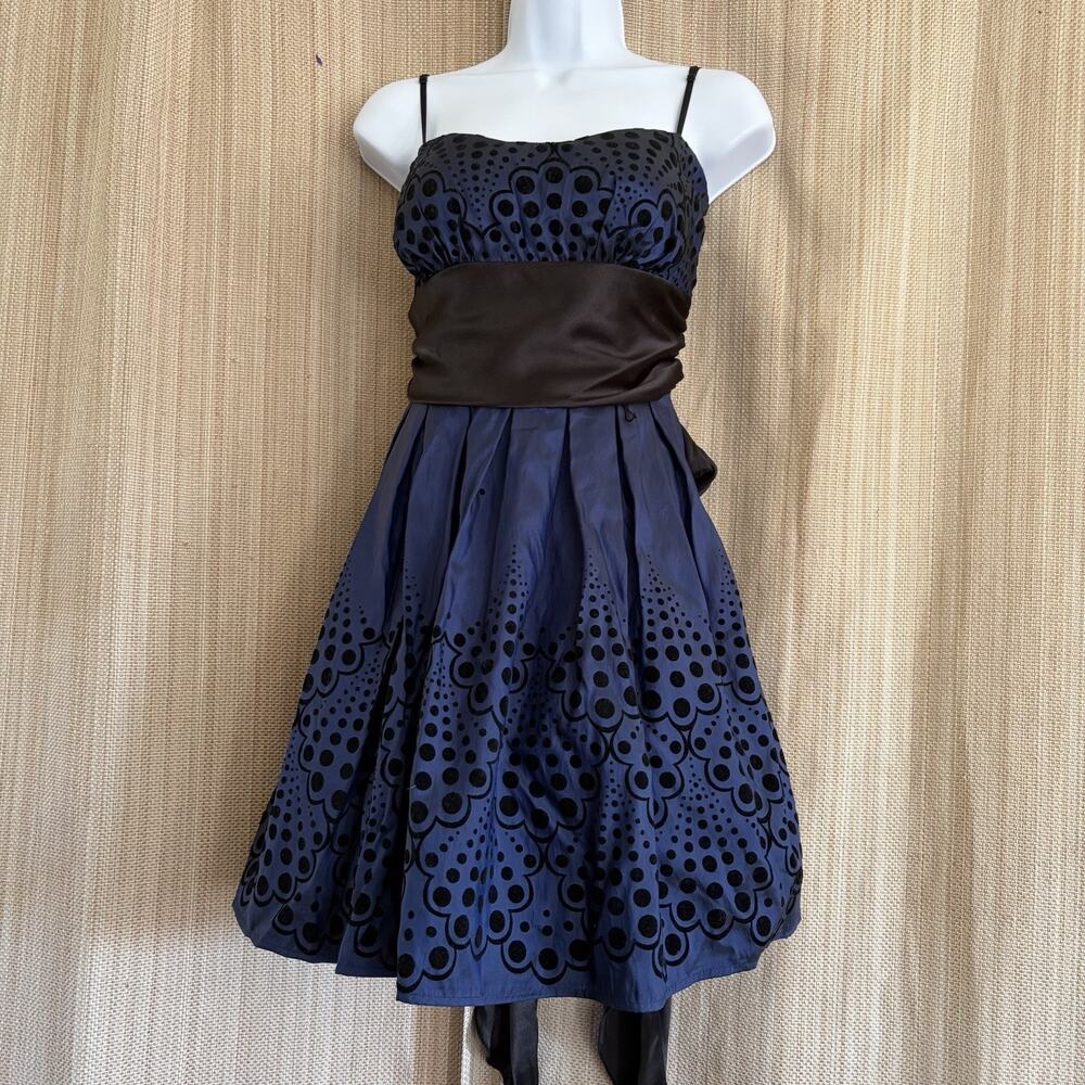 Taboo Y2K Blue Flocked Polka Dot Fit & Flare Dress - Size 11/12 - Cocktail Party